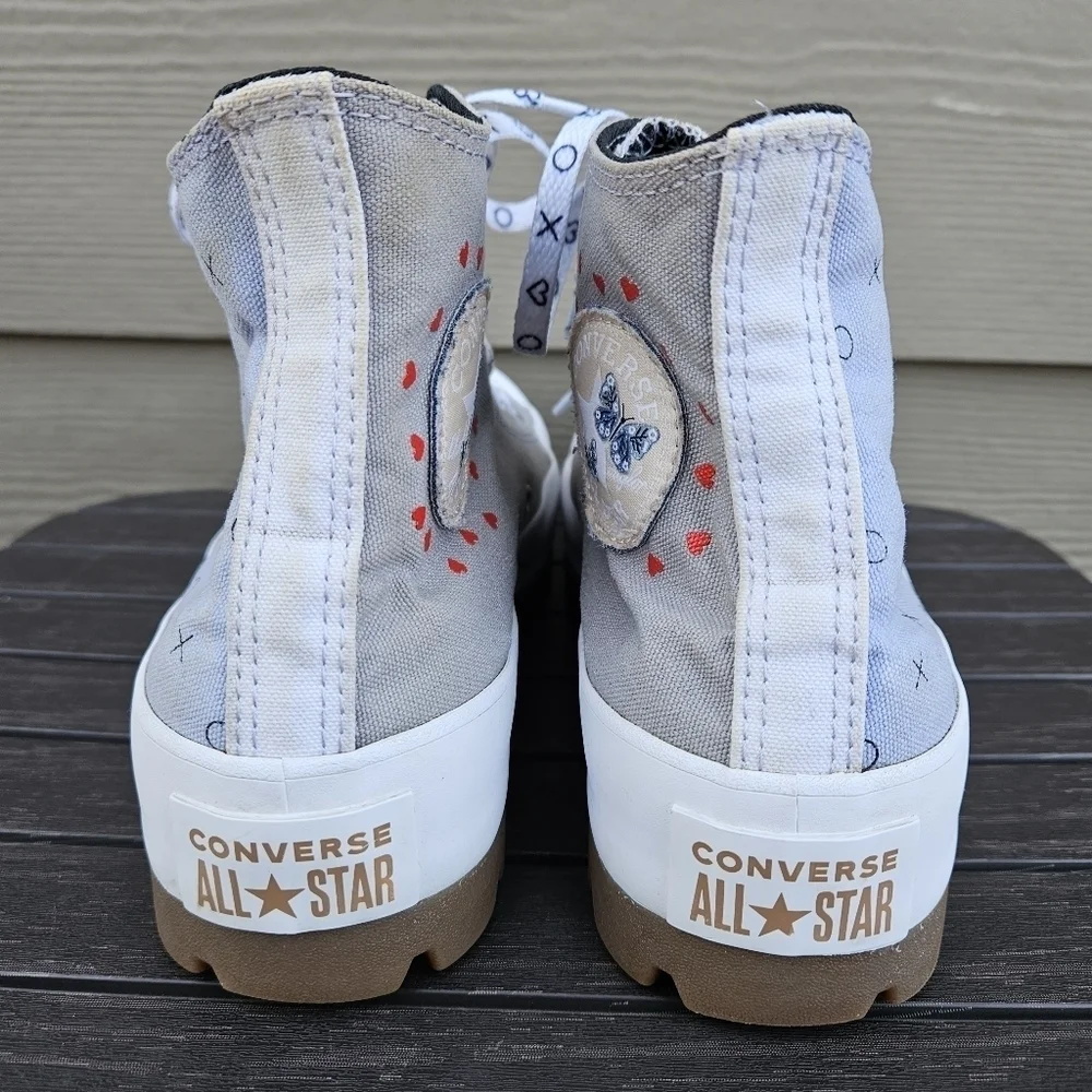 Converse All Star Lift Platform Run Star Shoes Gray Blue Hearts Women's Size 8